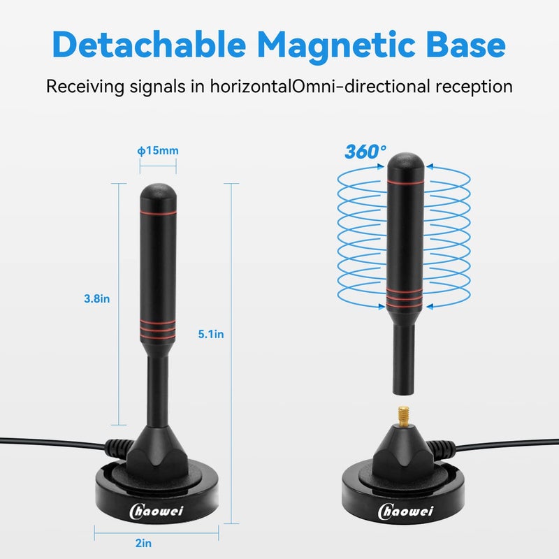 Chaowei Digital TV Antenna-DVB66 Portable Indoor Outdoor TV Antenna with Magnetic Base,16.5ft Long Cable,Omnidirectional Receiving-Support 4K 1080P TV - Image 2